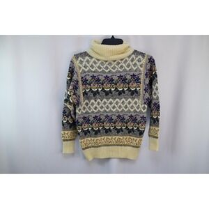 Vintage The Import Workshop Turtleneck Wool Blend Abstract Sweater Gray Cream